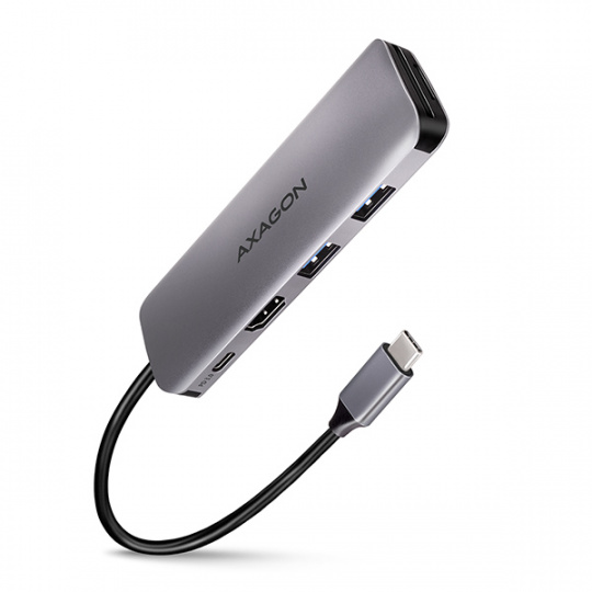 AXAGON HMC-5, USB 3.2 Gen 1 hub, porty 2x USB-A, HDMI, SD/microSD slot, PD 100W, kabel USB-C 20cm