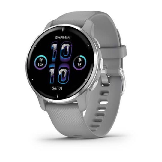 BAZAR - Garmin Venu 2 Plus, nerezová luneta Silver, pouzdro Gray, silikonový řemínek, EU - Po opravě (Bez příšlušenství)