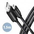 AXAGON BUMM-AM15AB, HQ kabel Micro USB <-> USB-A, 1.5m, USB 2.0, 2.4A, ALU, oplet, černý