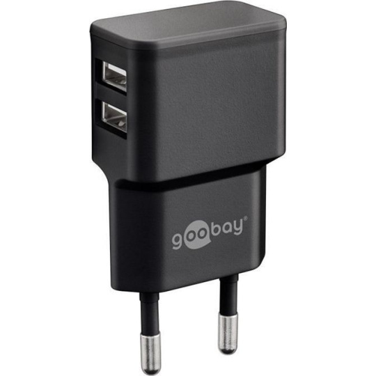 goobay Napájecí a nabíjecí adaptér 230V na 2x USB, max.2,4A, černý