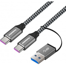 PremiumCord kabel USB-C (USB 3.2 GEN 2, 5A, 100W, 20Gbit/s) bavlněný oplet, 2m